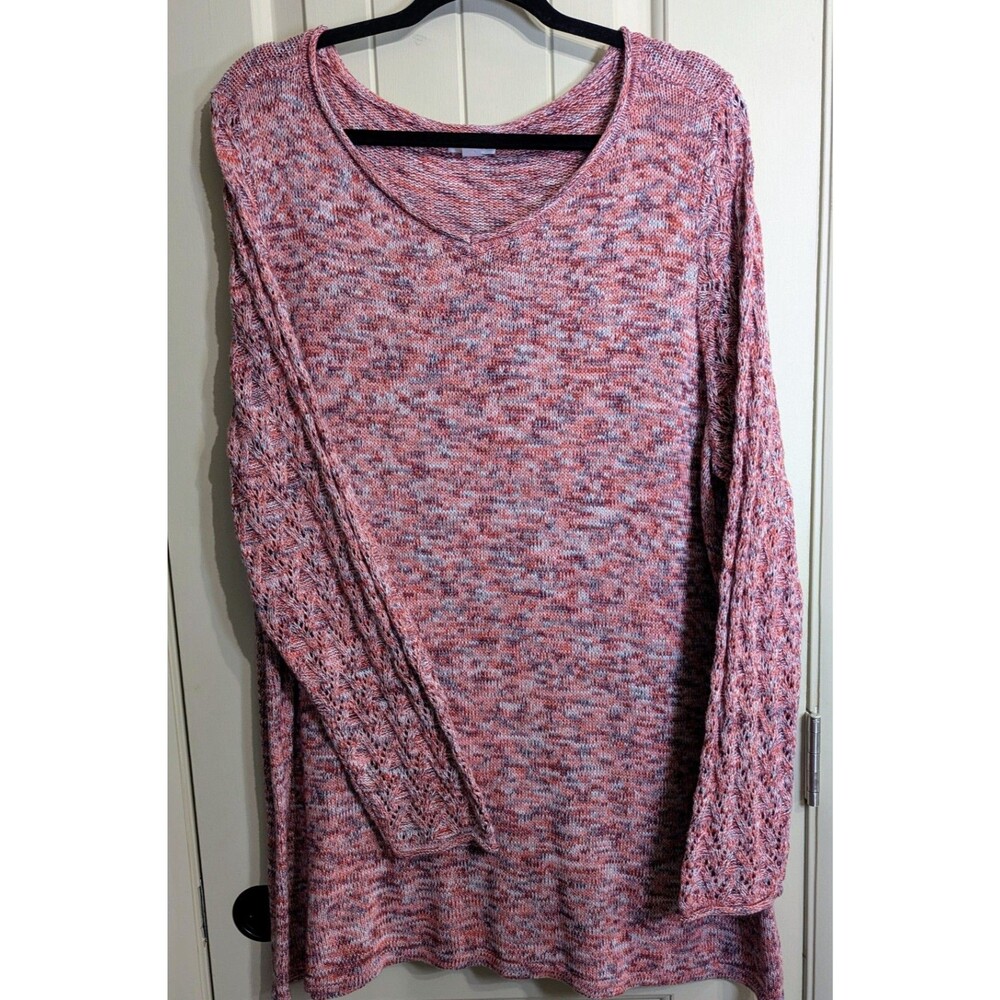 Westport Womens 3X Pink Heathered Knit Tunic Sweater Pointelle Open Work Sleeve